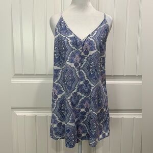 Victoria's Secret Blue and Purple Paisley Shortie Romper Size L